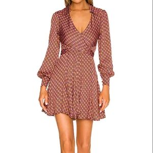 Free People It Takes Two Geometric Long Sleeve Wrap Dress Size S